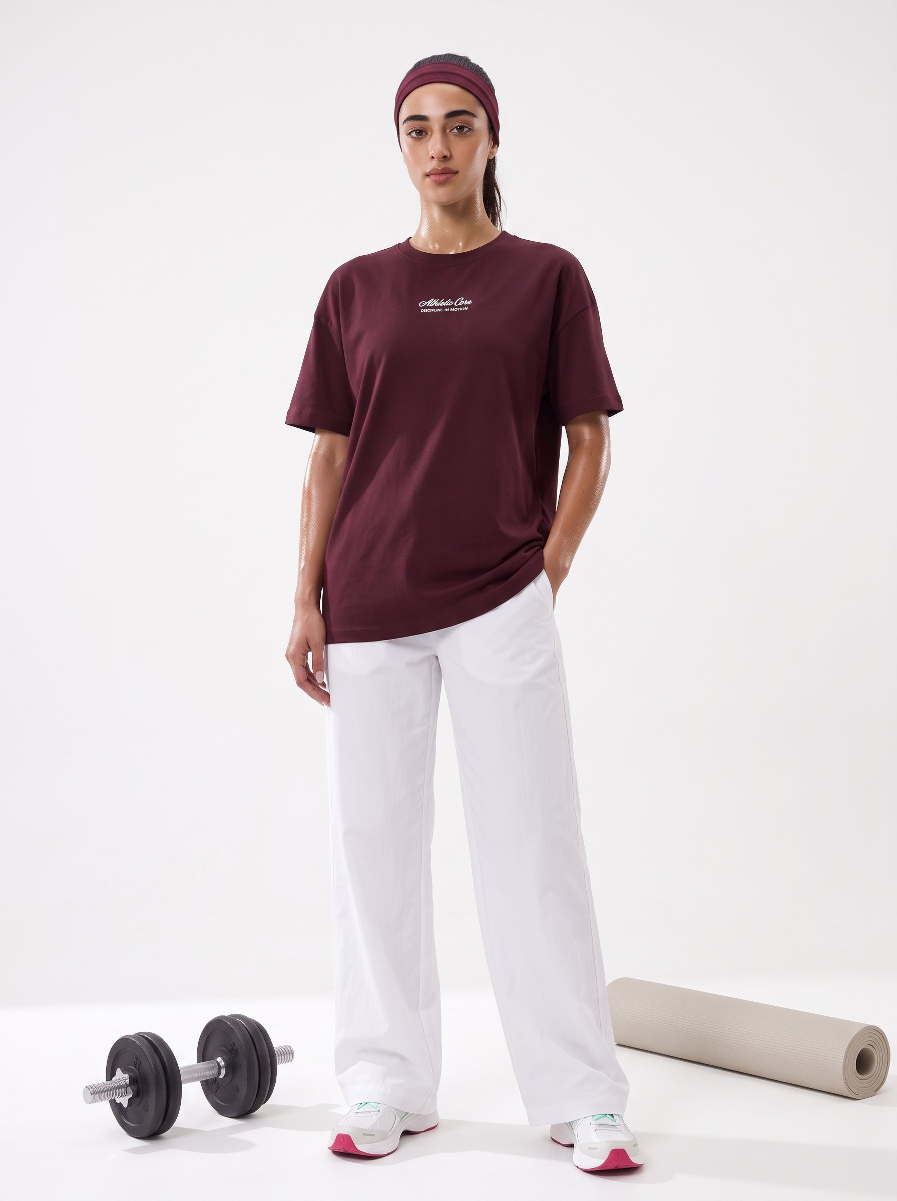 Maroon Embroidered Short Sleeves Tee