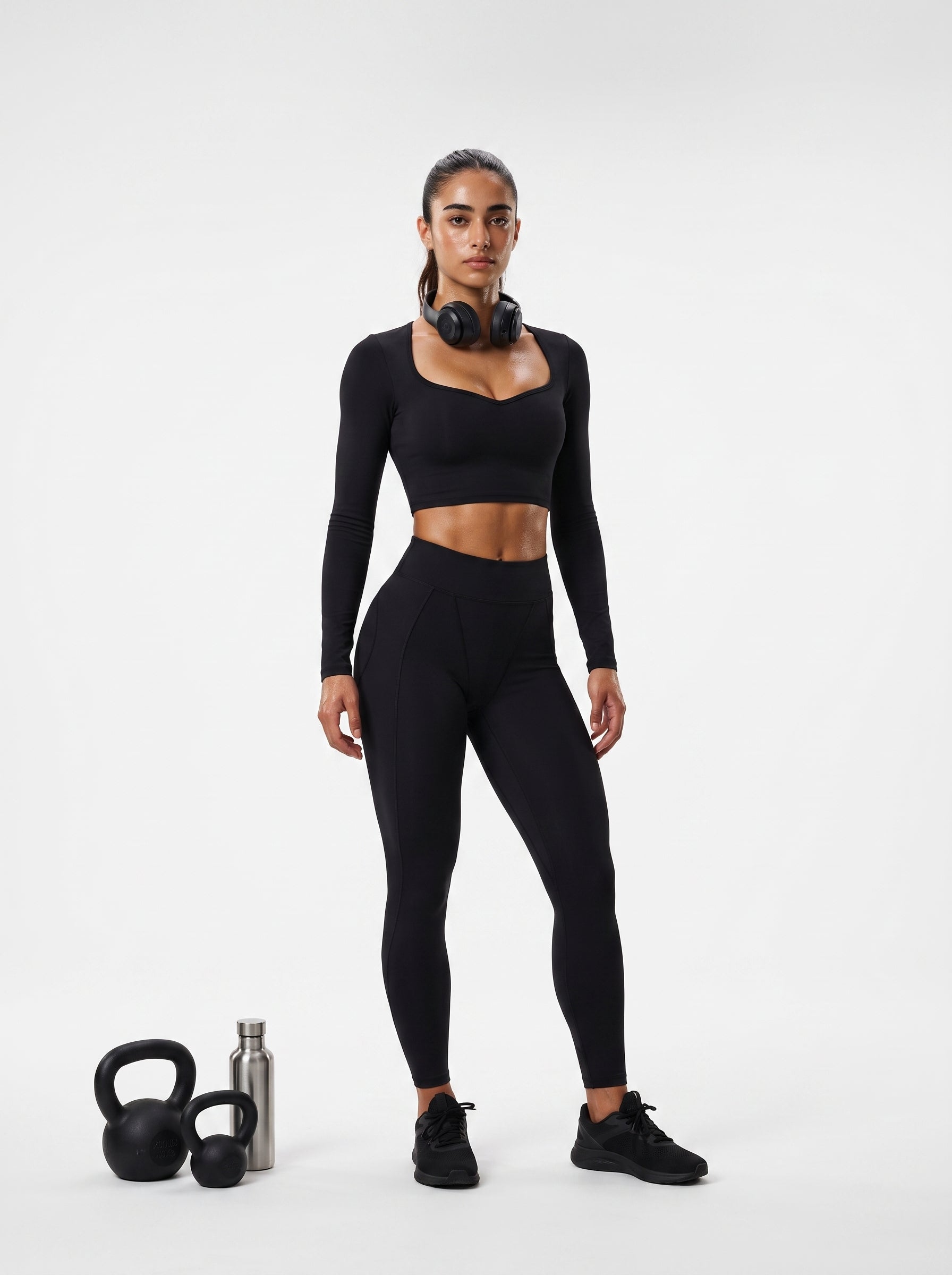 Black Full Sleeves Crop Top