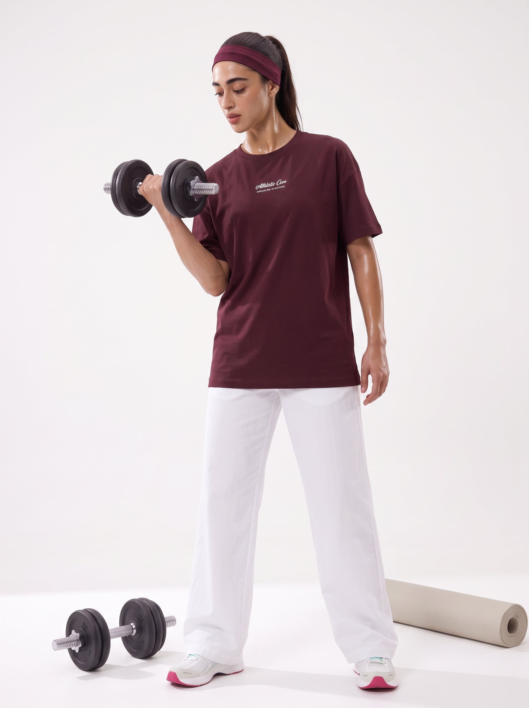 Maroon Embroidered Short Sleeves Tee