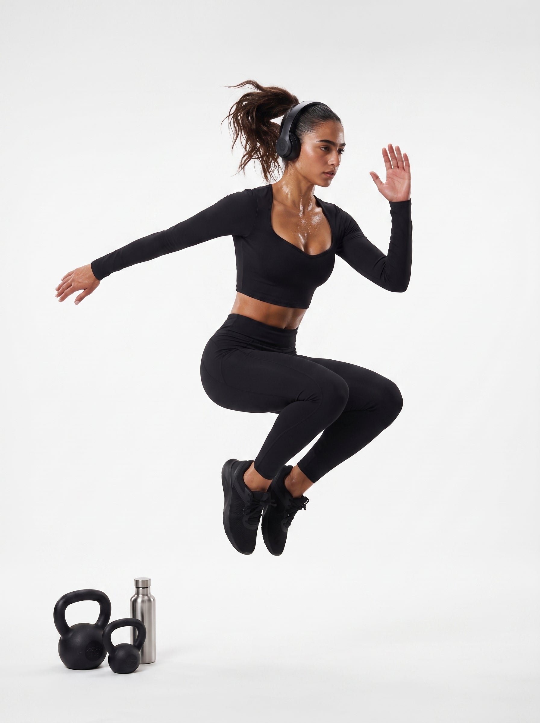 Black Full Sleeves Crop Top