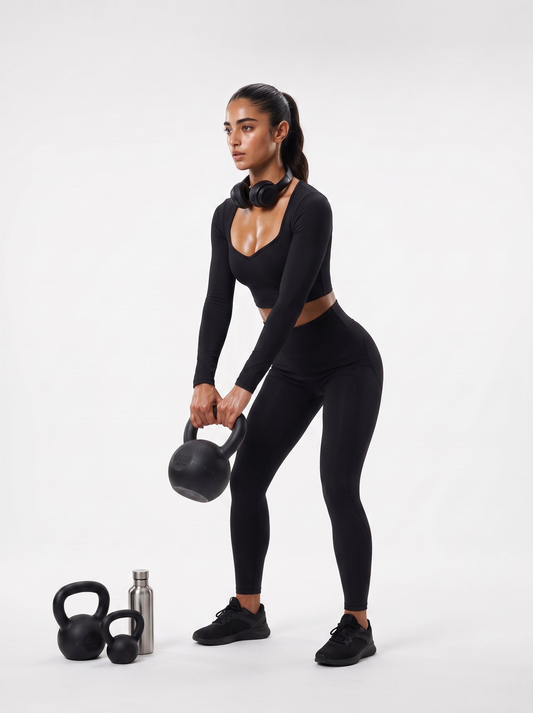 Black Full Sleeves Crop Top