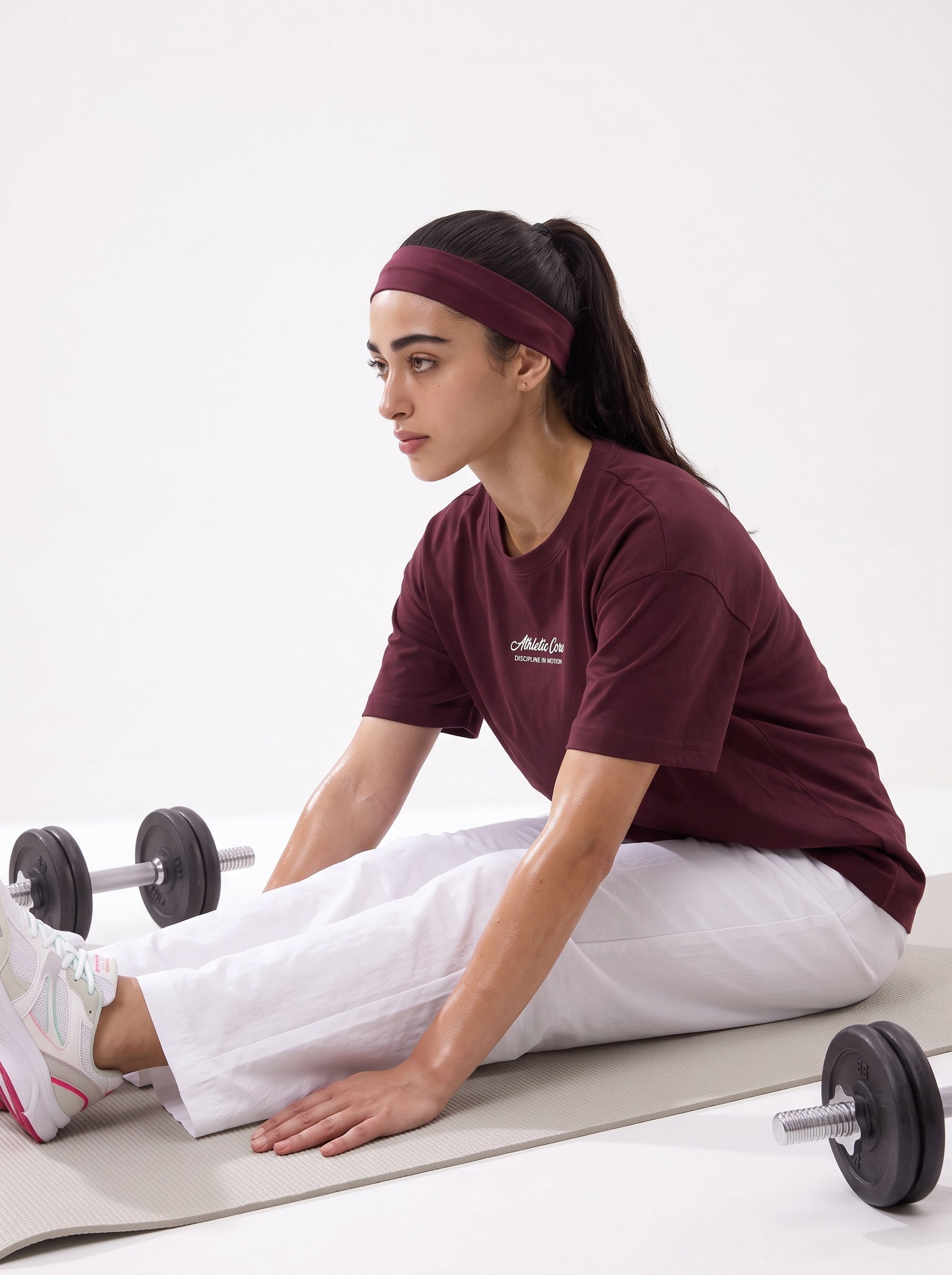 Maroon Embroidered Short Sleeves Tee