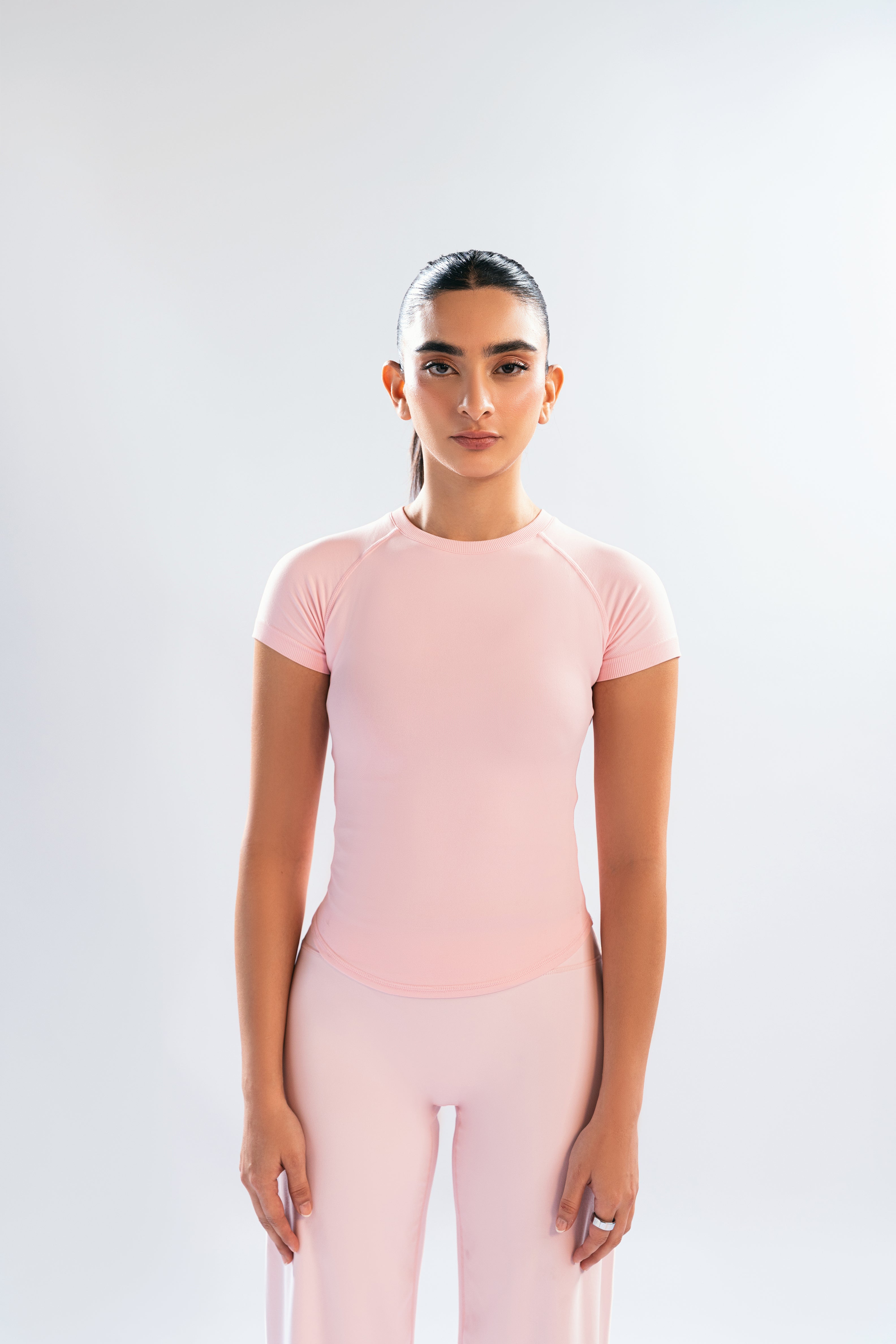 Baby Pink Half Sleeves Snug Tee
